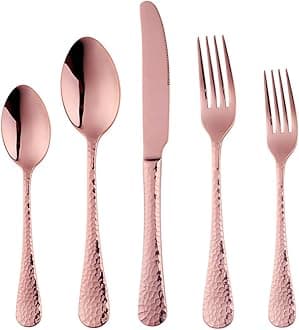 5-Piece Rose Gold Silverware Flatware Set Service for 1 Stainless Steel Cutlery Set Include Dinner Knife Table Fork Table Spoon Salad Fork Tea Spoon for Wedding, Dishwasher Safe