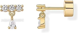 PAVOI 14K Gold Plated Sentimental Dangle Flat Back Earrings for Women | Helix and Cartilage Pearl Cluster Triangle Lotus Pear Marquise Cubic Zirconia Screw Back Earring Pair