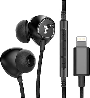 iPhone Earphones (Apple MFi Certified) V110 in Ear Braided Wired Lightning Earbuds (Sweat/Water Resistant) Headphones with Mic/Volume Remote for iPhone 14/13/12/11/Pro Max - Black