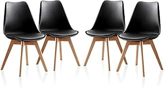 TUKAILAi 4-Piece Black Dining Chairs with Natural Wood Legs - Retro Style Padded Seat Kitchen Chairs Set of 4 - Living Room & Commercial Use