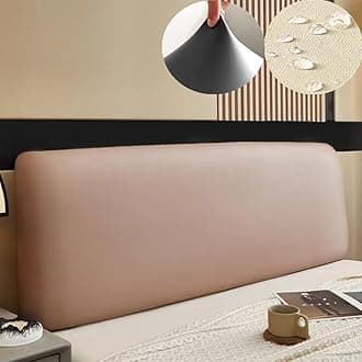 AZMANI TLMQYXZE Soft Leather Headboard Cover Stretch All-Inclusive Tight Wrap Bed Head Cover Solid Color Bed Back Protector Cover for Single Double Queen King 120-220 (Color : Khaki, Size : 150x60cm)