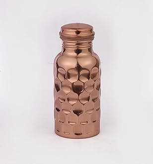 100 % Pure Copper Diamond Hammered Water Bottle 17 Oz with Lid – Ayurvedic Bottle – Vessel - Drink More – Small -Leak Proof