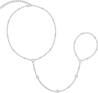 Gold Hand Chain Bracelet for Women Trendy, Dainty 14k Gold Plated Ring Bracelet Hand Chain Finger Ring Slave Cuff Bracelet Cubic Zircon Hand Jewelry for Women Accessories