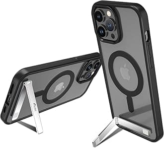 Compatible for iPhone 13 Pro Max Case, [Two-Way Stand Magnetic Case] Compatible with MagSafe Charger [with Metal Kickstand] Translucent Matte Back Soft Edge Shockproof Protective Case, Black