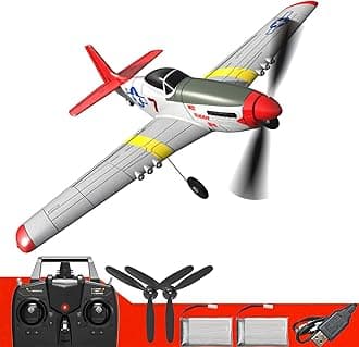RC Plane 4-CH RC Airplane P51 Pro Ready to Fly with Upgraded 4 Blade Remote Control Plane for Beginners with Prop & Canopy, Xpilot Stabilization & One Key Aerobatic, Adults, Red