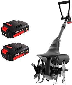 20V Cordless Tiller Cultivator with Steel Tines,8-inch Wide Battery Powered Garden Cultivator, 360RPM Electric Tiller for Lawn/Gardening/Soil Cultivation(2 * 2AH Battery&Charger Included),TC08D01