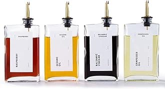 Olive Oil Dispenser Set, 4 Gold Glass Bottles with Stainless Steel Pourers, 350ml Each, Perfect for Olive Oil, Vinegar, Soy Sauce, Coffee Syrup