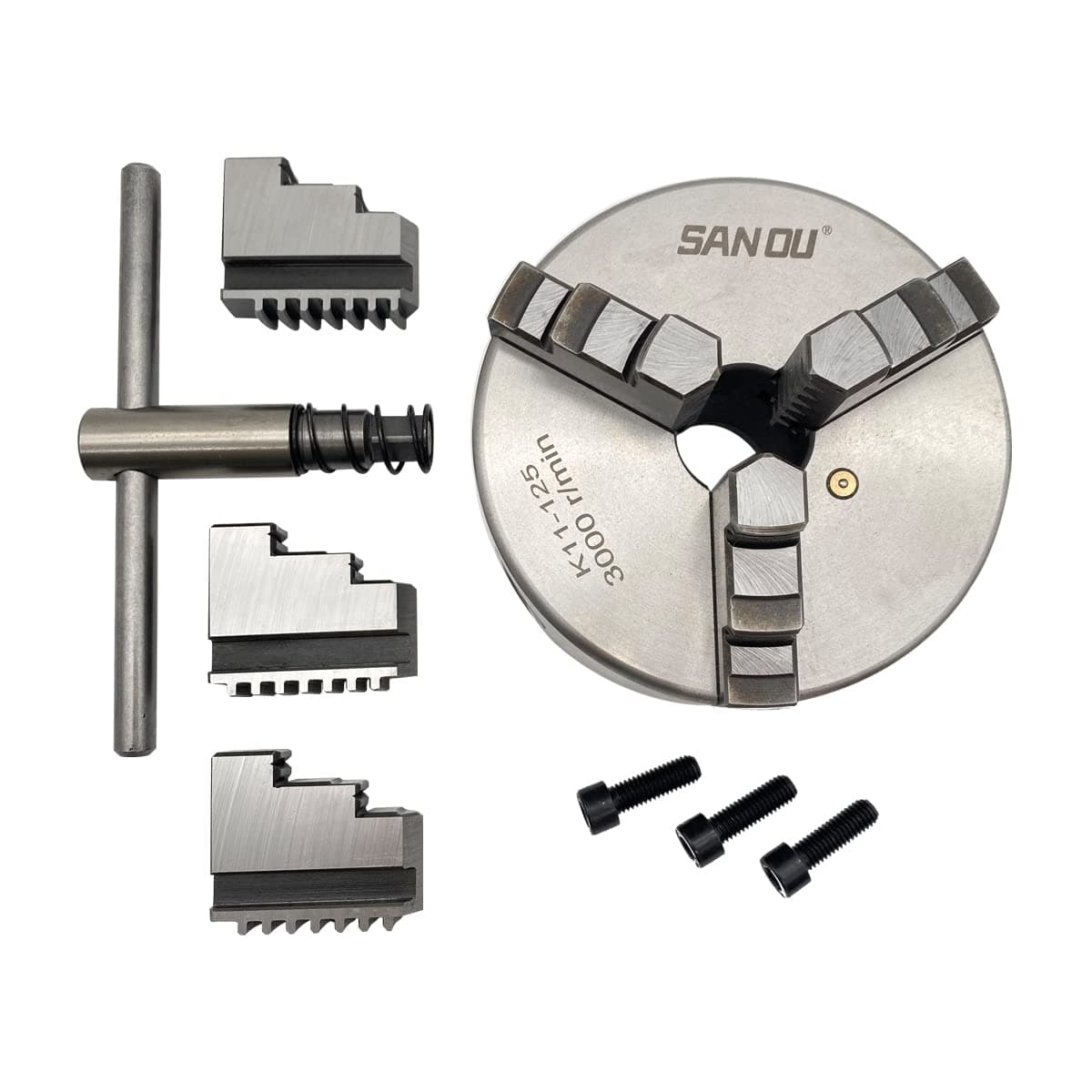 SANOU Manual Metal Lathe Chuck - 5 Inch 3 Jaw Self-Centering Scroll Chuck