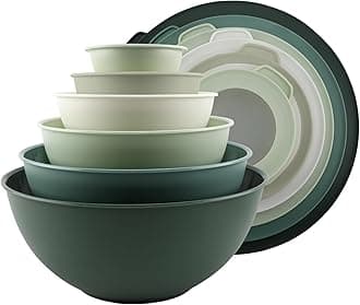COOK WITH COLOR Mixing Bowls with TPR Lids - 12 Piece Plastic Nesting Bowls Set includes 6 Prep Bowls and 6 Lids - Microwave Safe (Sage)