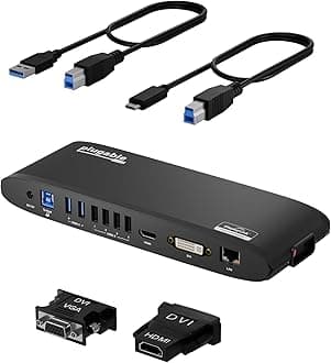 Plugable USB 3.0 Universal Docking Station for Windows, macOS, ChromeOS (Dual HDMI Monitors or DVI/VGA, Gigabit Ethernet, Audio, 6 USB Ports)