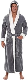 Alexander Del Rossa Plush Mens Robe with Hood, Hooded Big and Tall Robes for Men, Sherpa Fleece Robe for Men