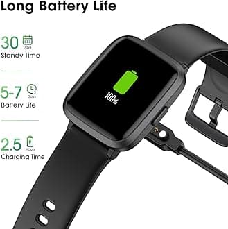 POIUZET Fitness Tracker, Fitness Watch With Heart Rate Monitor, Step Counter, Sleep Monitor, Calorie Tracking, Waterproof Activity Tracker With Blood Oxygen Smart Watch For Android iPhones, Black