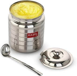 HAZEL 850 ML Stainless Steel Ghee Pot with Spoon | Oil Containers for Kitchen with Lid