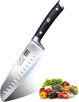 SHAN ZU Kitchen Knife, Professional Santoku Chef Knives with 18 cm High Carbon German Stainless Steel Blade Kitchen Knife with Ergonomic Handle