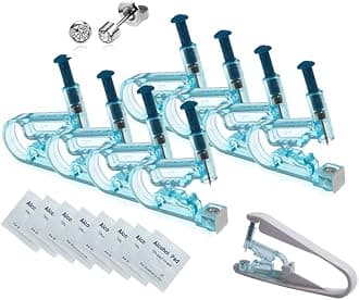 Ear Piercing Kit, 8 Pcs 4mm Disposable Self Ear Pericings Kit with Ear Studs and 1Pcs Piercing Gun Aid Pierce Kit Tool