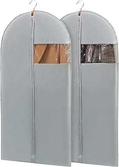 43" Garment Bags for Hanging Clothes, Suit Bags for Closet Storage and Travel, Grey Suit Cover Bags with Clear Window for Coats, Jackets, Shirts (2 Packs)
