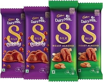 Cadbury Dairy Milk Silk Chocolate Bar Small Combo (2 x Bubbly 50 g, 2 x Roast Almond 58 g)