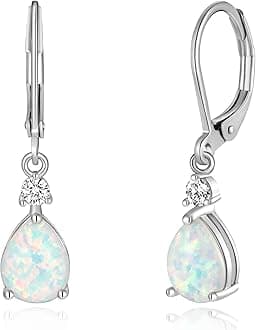 Leverback Opal Dangle Drop Earrings For Women Girls 14K Gold Plated Teardrop Earrings