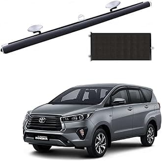 Car Front/Rear Glass Windshield Folding Roller Sunshade Self Retractable Design, Locks Sun Heat and UV Rays Protection Black Film Suitable for Toyota Innova Crysta