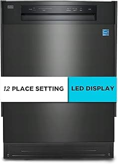 BLACK+DECKER 24" Built-In Dishwasher, 12-Place Setting Capacity with Stainless Steel Tub, Dish Washer with 5 Wash Programs and Smart Wash Cycle, ENERGY STAR Certified, BDW100MB, Black