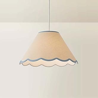 Large Easy Fit Natural Linen Tapered Light Shade with Blue Scallop Trim | Lamp Shades, Home Décor & Improvement Essential | 41cm Shade Width