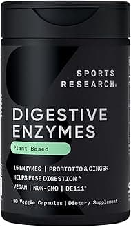 Sports Research Digestive Enzymes with Probiotics & Ginger - Plant Based for Dairy, Protein, Sugar & Carbs - Non-GMO Verified & Vegan Friendly (90 Veggie Capsules)