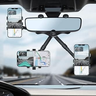Sounce 360 Rotatable and Retractable Car Phone Holder Multifunctional Car Rearview Mirror Phone Holder, 360 Degree Rotatable Rear View Mirror Phone Mount, for All Mobile Phones