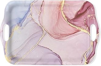 Serving Tray Decorative Tray with Handles Multi-Purpose Rectangular Serving Trays for Restaurant, Parties, Coffee Table, Kitchen - Pink Marble Pattern