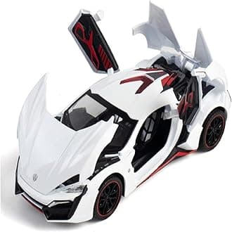 LYKAN HYPERSPORT Sport 1:24 Big Size Diecast Scale Model Alloy Metal Pull Back Toy car for Kids with Openable Doors & Light, Music Toy Vehicle for Kids - Colors as Per Stock (White)