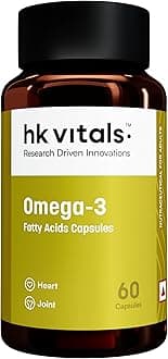 hk vitals Omega 3 (60 Fish Oil Capsules) | 1000mg Omega 3 with 180mg EPA & 120mg DHA | For Brain, Heart, Eyes, and Joints Health