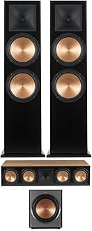 Klipsch RF-7 III Cherry Wood Furniture Made Floorstanding Speaker Pair with a Klipsch RC-64 III Cherry Wood Furniture Made Center Channel Speaker and a Klipsch R-120SW Subwoofer (2017)