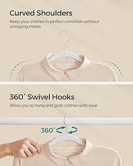 SONGMICS Pack of 50 Coat Hangers, Space-Saving Plastic Clothes Hangers, Non-Slip, 0.2 Inches Slim, 16.5 Inches Wide, 360° Swivel Silver Hook, White UCRP20WT50