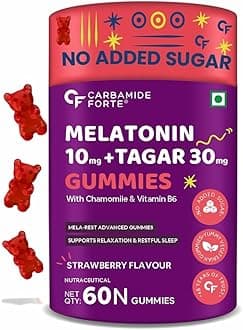 Melatonin 10 mg sleep Gummies - with TAGARA, L Tryptophan & Vitamin B6 | Sleep Supplements – 60 Veg Gummies