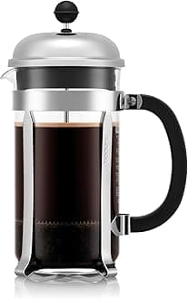 Bodum 34oz Chambord French Press Coffee Maker, High-Heat Borosilicate Glass, Polished Stainless Steel – Made in Portugal