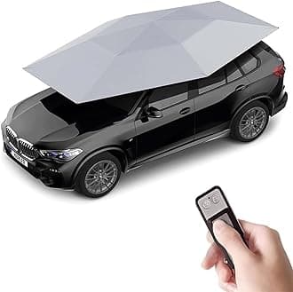 Universal Car Tent Movable Carport, Outdoor Automatic Auto Cover Waterproof Car Sun Shade Umbrella Tent Anti-UV Protection Windproof Oxford Cloth,Silvergray-4.2x2.1m