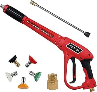 Pressure Washer Gun with Replacement Extension Wand, Upgraded Power Washer Gun with 5 Spray Nozzle Tips, M22 Fitting, 37 Inch, 3000 PSI