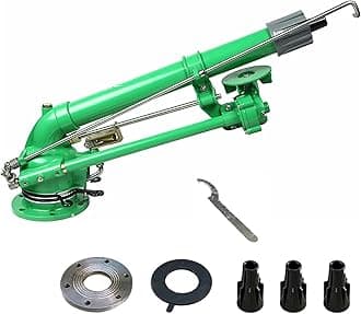 2" 360° Large-Area Watering Spray Kit,Impulse Impact Sprinkler Farm Irrigation Sprinkler with Replacement 4 Nozzle Set, for Farmland Irrigation(Green)