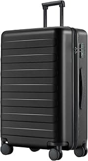 NINETYGO Medium Checked Luggage 26 Inch, Checking In Luggage with Smooth Spinner Wheels, Lightweight, Hard Shell PC Suitcase, Lightweight Travel Luggage, TSA Approved (Black, Rhine Basic)
