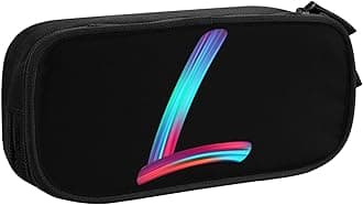 Cute Initial Pencil Case for Kids Students, Large Capacity Pencil Pouch for Boys Girls, Letter Design Pencil Box Pen Bag Office Stationery Organizer, Rainbow Letter L