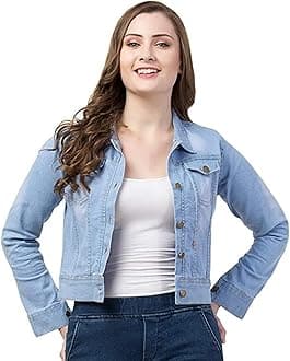 Womens Denim Standard Length Full Sleeve Solid Jacket