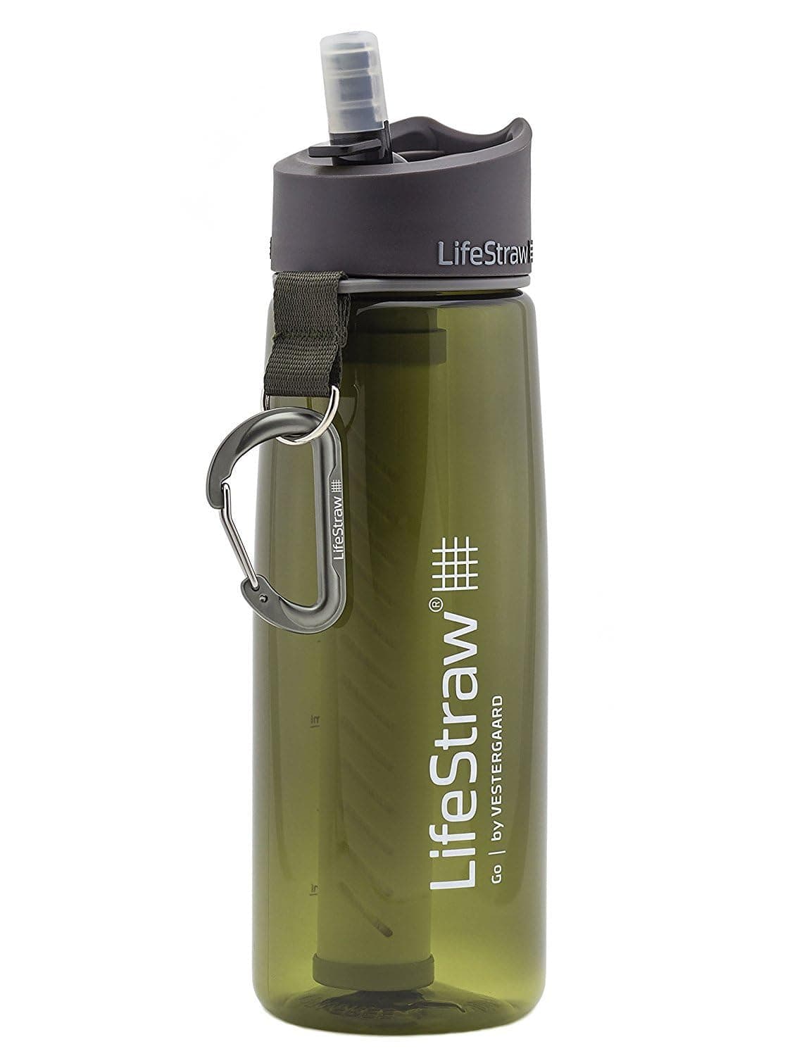 LifeStraw Go Bottle 2-Stage with Integrated 1,000 Liter LifeStraw Filter and Activated Carbon, Green, 22oz