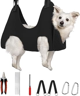 Supet Dog Grooming Hammock Harness for Dogs Cats, Relaxation Pet Nail Clipper Hammock, Restraint Dog & Medium Animal Leashes Sling for Groomingk for Nail Trimming (Black, M)