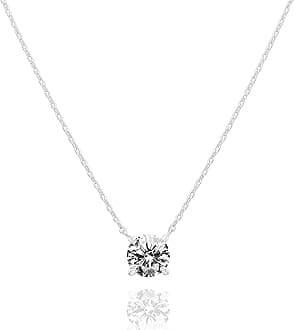 14K Gold Plated CZ Solitaire Pendant Necklace for Women - 1.5 Carat (7.3mm) Dainty Gold Necklace - Elegant Wedding Jewelry or Everyday Accessory - Trending Fashion Jewelry