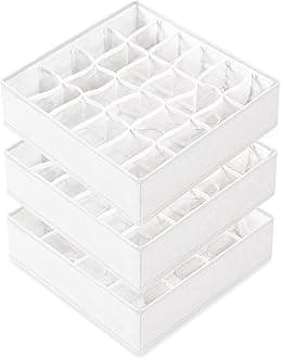 3 Pack Sock Underwear Drawer Organizer Dividers, 64 Cell Fabric Foldable Cabinet Closet Organizers and Storage Boxes for Storing Socks, Panties, Ties (16+24+24 Cell, White)