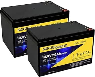 SEFEPODER 12V 20Ah Lithium LiFePO4 Deep Cycle Battery 2 Pack, 4000+ Cycles Re...