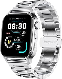 Fire-Boltt Rise Smart Watch 1.85″ with Bluetooth Calling, AI Voice Assistant, Rotating Crown, SpO2 & Heart Rate Monitor, 123 Sports Modes, IP67 Waterproof Metal Smartwatch for Men & Women - Silver