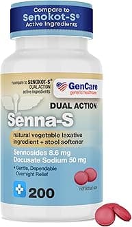 Senna-S Natural Vegetable Laxative Plus Stool Softener Dual Action (200 Tablets) Value Pack | Gentle Dependable Overnight Relief of Occasional Constipation Generic for Senokot-S