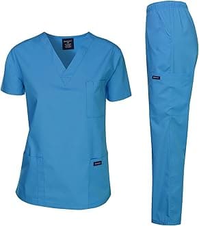 Dagacci Scrubs Medical Uniform Women and Man Scrubs Set Medical Scrubs Top and Pants, Turquoise, Medium