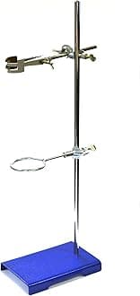 EISCO 10PK Chemical Resistant Steel Lab Stand Set - Support Stand (8" x 5"), 12mm Dia. Rod (23.6" L), Cork Lined Burette Clamp with Boss Head and Retort Ring (2.5" Dia)