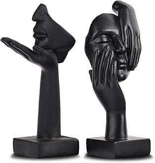 6.5" H Black Art Thinker Figurines 2 PCS, Abstract Small Statues Home Accent Decor for Shelf, Office Desk, Living Room, Knick Knacks Decorations for Shelves (2 PCS Black)